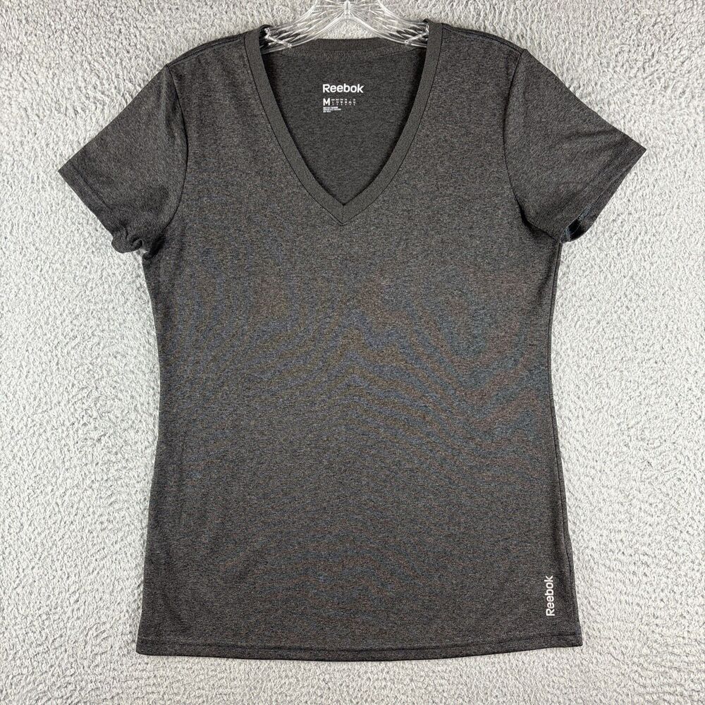 Reebok‎ V-Neck T-Shirt Women's Medium Play Dry Activewear Gray Athletic